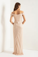 Women Cruve Ludd Corset Detailed Long Silvery Evening Dress