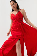 Woman Large Size Long Satin Evening Dress & Graduation Dress