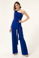 Woman One Shoulder Stone Evening Evening Jumpsuit