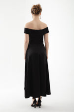 Female Kayık Yaka Midi Satin Evening Dress