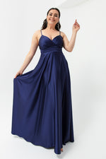 Women'S Rope Strap Large Size Satin Long Evening Dress & Graduation Dress