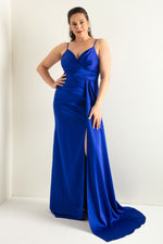 Woman Large Size Long Satin Evening Dress & Graduation Dress