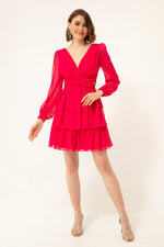 Woman Frilled Mini Chiffon Evening Dress Dress