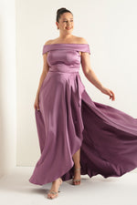 Women'S Kayık Collar Big Size Satin Evening Dresses & Graduation Dress