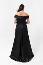 Women'S Kayık Collar Big Size Satin Evening Dresses & Graduation Dress