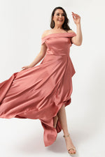 Women'S Kayık Collar Big Size Satin Evening Dresses & Graduation Dress