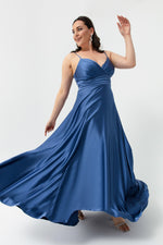 Women'S Rope Strap Large Size Satin Long Evening Dress & Graduation Dress