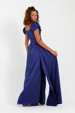 Women'S Kayık Collar Tail Long Satin Evening Dresses & Graduation Dress