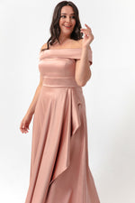 Women'S Kayık Collar Big Size Satin Evening Dresses & Graduation Dress