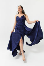 Woman Large Size Long Satin Evening Dress & Graduation Dress