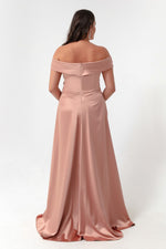 Women'S Kayık Collar Big Size Satin Evening Dresses & Graduation Dress