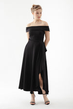 Female Kayık Yaka Midi Satin Evening Dress