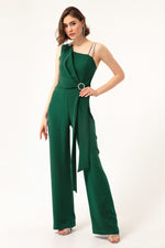 Woman One Shoulder Stone Evening Evening Jumpsuit