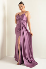 Woman Large Size Long Satin Evening Dress & Graduation Dress