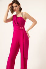 Woman One Shoulder Stone Evening Evening Jumpsuit