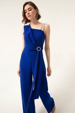 Woman One Shoulder Stone Evening Evening Jumpsuit