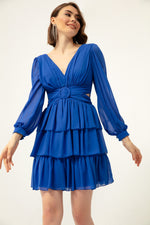 Woman Frilled Mini Chiffon Evening Dress Dress