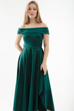 Female Kayık Yaka Midi Satin Evening Dress