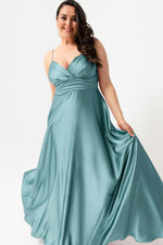 Women'S Rope Strap Large Size Satin Long Evening Dress & Graduation Dress