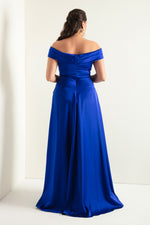 Women'S Kayık Collar Big Size Satin Evening Dresses & Graduation Dress