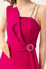 Woman One Shoulder Stone Evening Evening Jumpsuit