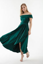 Female Kayık Yaka Midi Satin Evening Dress