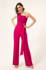 Woman One Shoulder Stone Evening Evening Jumpsuit