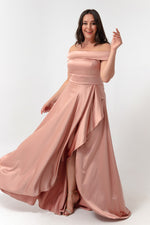 Women'S Kayık Collar Big Size Satin Evening Dresses & Graduation Dress