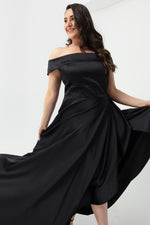 Women'S Kayık Collar Big Size Satin Evening Dresses & Graduation Dress