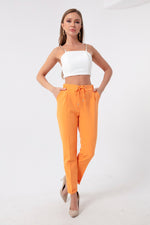 Woman Waist Laced Carrot Pants