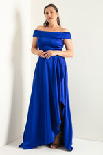 Women'S Kayık Collar Big Size Satin Evening Dresses & Graduation Dress