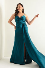 Woman Large Size Long Satin Evening Dress & Graduation Dress