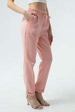 Woman Waist Laced Carrot Pants