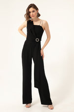 Woman One Shoulder Stone Evening Evening Jumpsuit