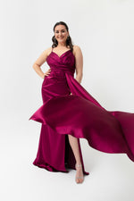 Woman Large Size Long Satin Evening Dress & Graduation Dress