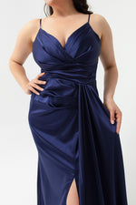 Woman Large Size Long Satin Evening Dress & Graduation Dress