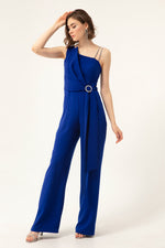 Woman One Shoulder Stone Evening Evening Jumpsuit