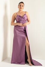 Woman Large Size Long Satin Evening Dress & Graduation Dress