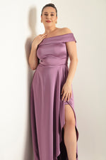 Women'S Kayık Collar Big Size Satin Evening Dresses & Graduation Dress