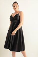 Women Rope Strap With Waist Belt Satin Midi Big Size Evening Dress Dress