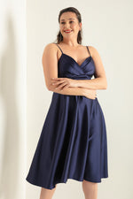 Women Rope Strap With Waist Belt Satin Midi Big Size Evening Dress Dress