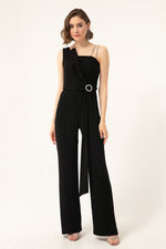 Woman One Shoulder Stone Evening Evening Jumpsuit