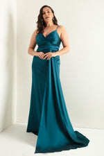 Woman Large Size Long Satin Evening Dress & Graduation Dress