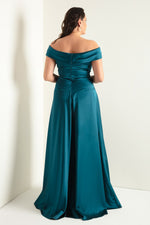 Women'S Kayık Collar Big Size Satin Evening Dresses & Graduation Dress