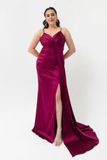 Woman Large Size Long Satin Evening Dress & Graduation Dress