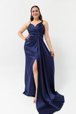 Woman Large Size Long Satin Evening Dress & Graduation Dress