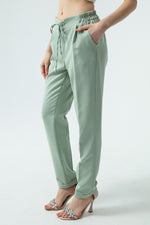 Woman Waist Laced Carrot Pants