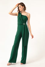 Woman One Shoulder Stone Evening Evening Jumpsuit