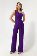 Woman One Shoulder Stone Evening Evening Jumpsuit