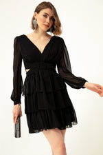 Woman Frilled Mini Chiffon Evening Dress Dress